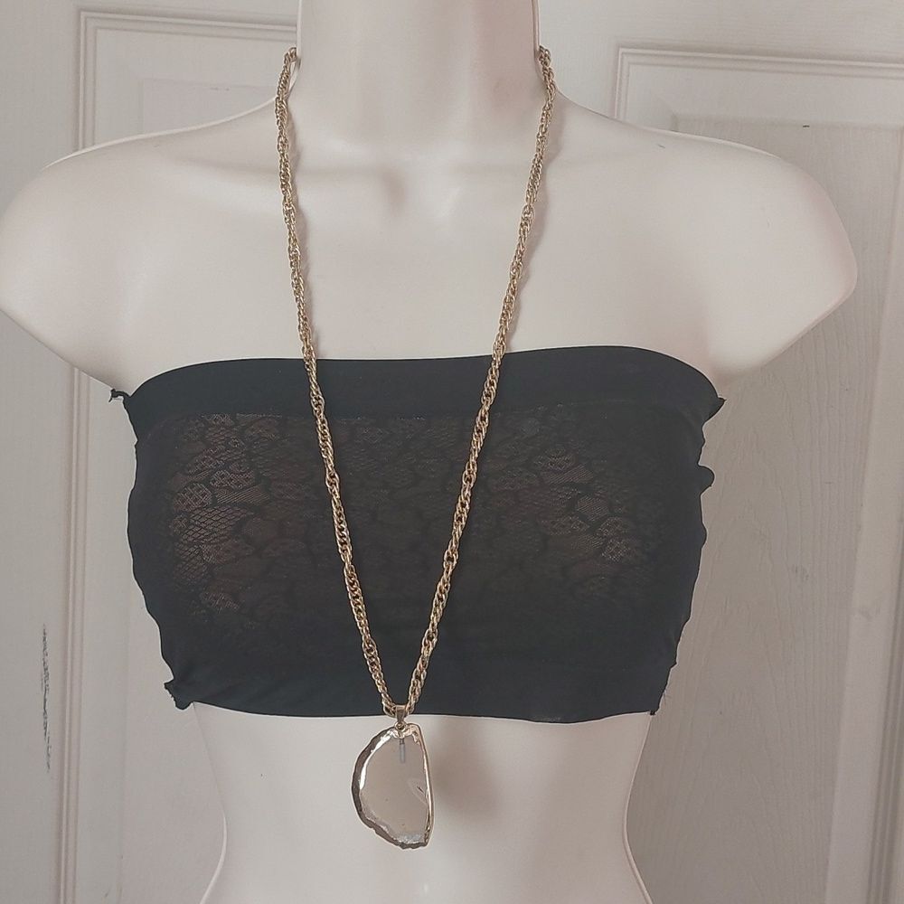 Natural Agate Slab Gold Gilded Pendant On Gold Tone Twist Chain Necklace - Picture 2 of 7